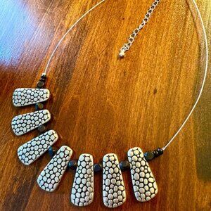 Silver Pebble Pave Beaded Wire Adjustable Length‎ Statement Necklace 16”-20”